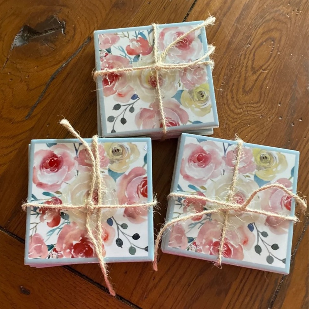 Floral ceramic coasters